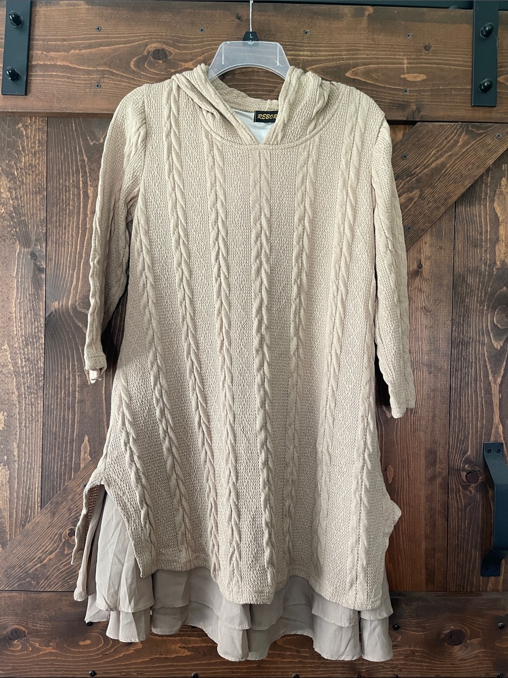 Reborn Beige Cable Knit Hooded Tunic